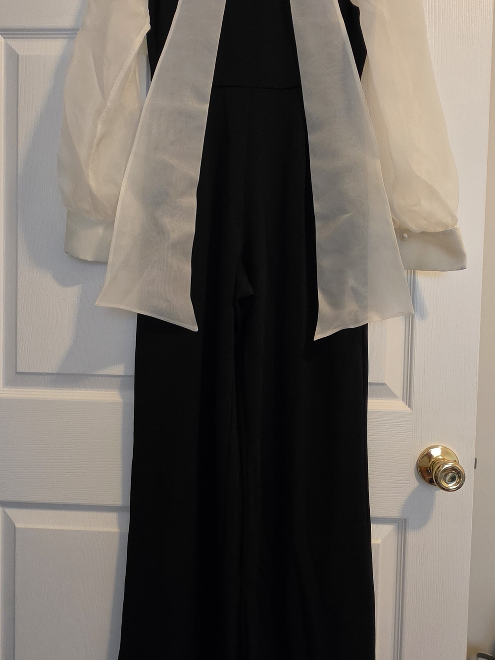 SHAN Black Wide-Leg Jumpsuit with Sheer Off-White Overlay